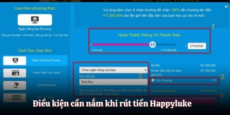 Điều kiện cần nắm khi rút tiền Happyluke 